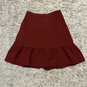 NWT J. Crew Burgundy Wine Red Ruffle A-Line Mini Skirt - Womens sz 00 - J6153